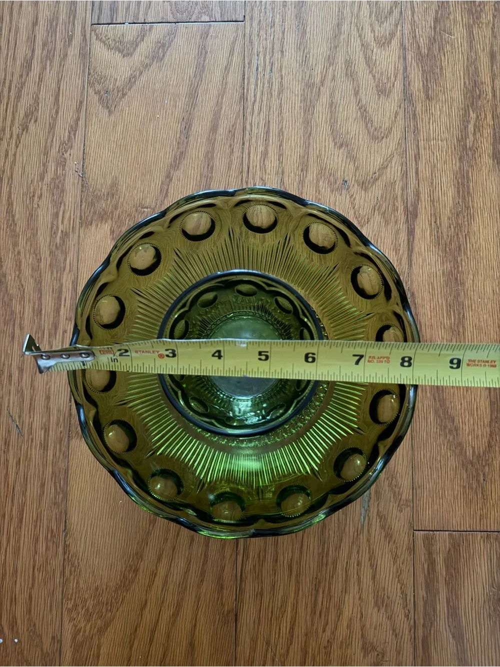Vintage Olive Green Glass Chip & Dip Bowl Set Scallop Dotted Kitchen Home Decor